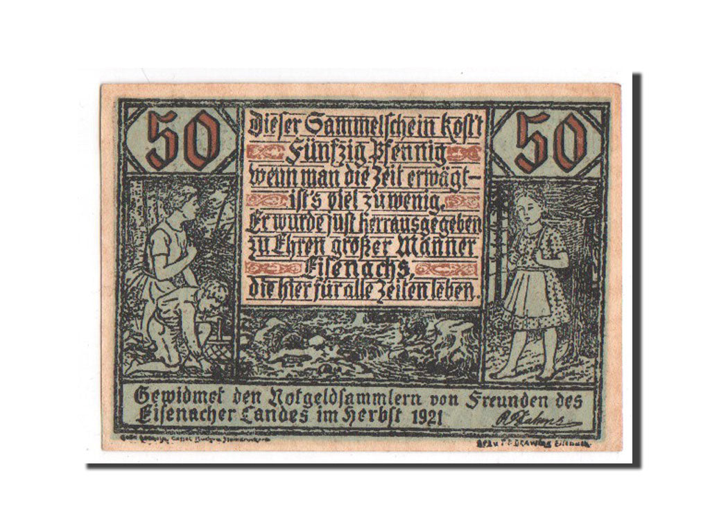 Banknote, Germany, Eisenach Stadt, 50 Pfennig, 1921, AU(55-58), Mehl:318.2