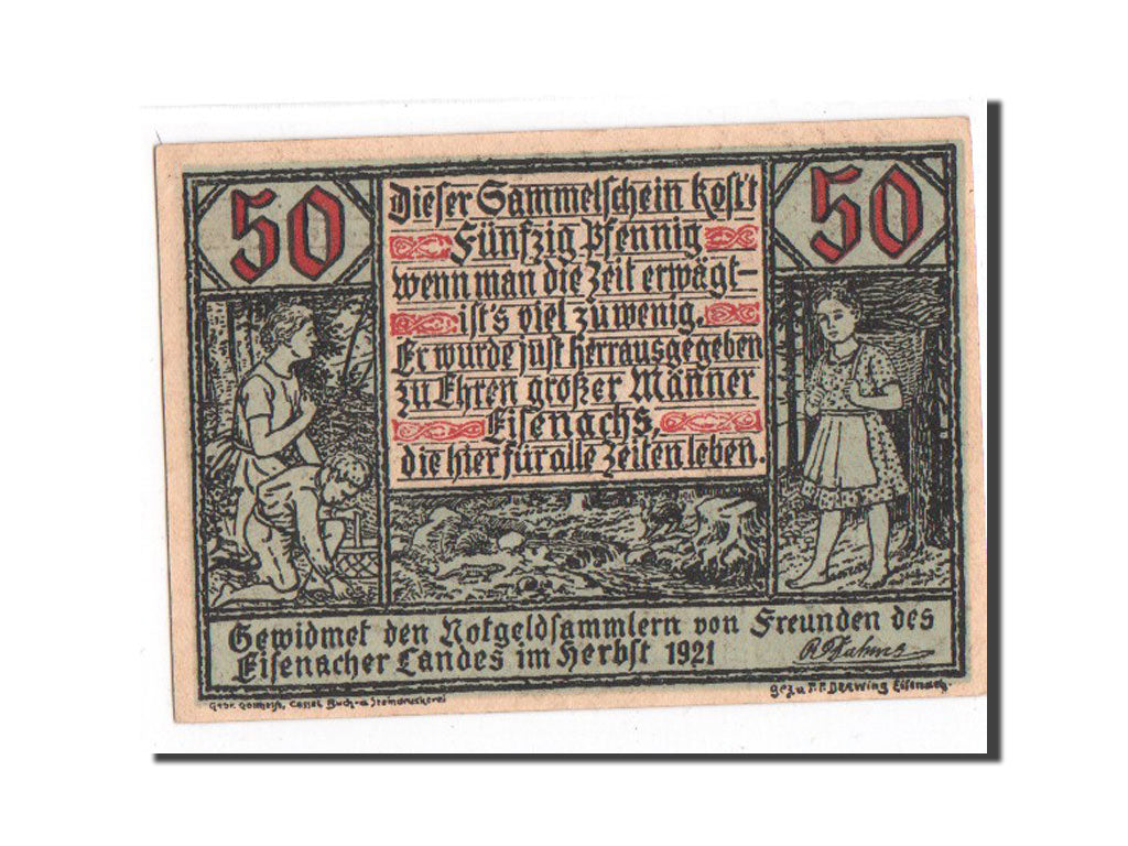 Billet, Allemagne, Eisenach Stadt, 50 Pfennig, 1921, SUP, Mehl:318.2
