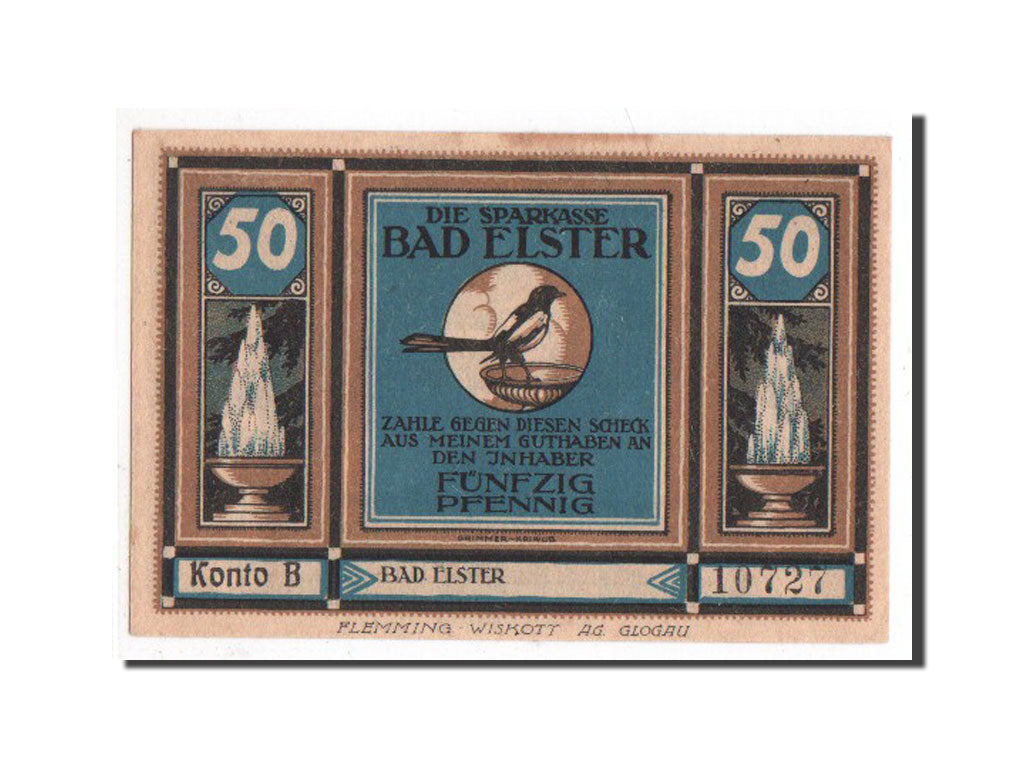 Banconote, Germania, Elster Bad Sparkasse, 50 Pfennig, SPL-, Mehl:334.1b