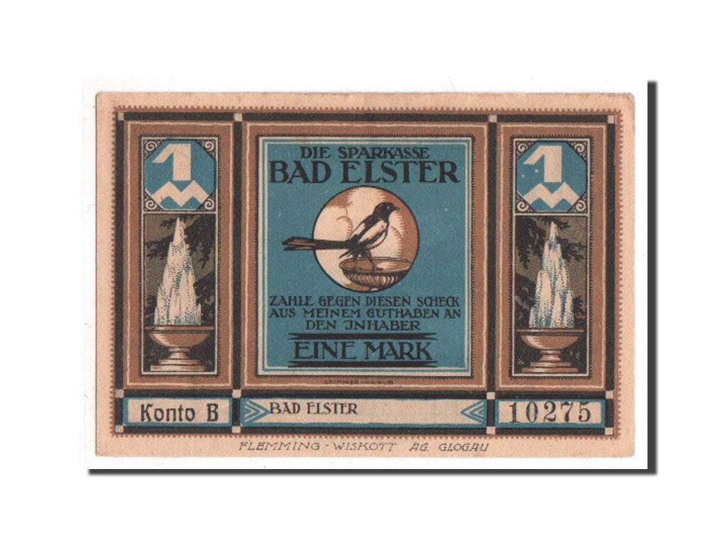 Banknote, Germany, Elster Bad Sparkasse, 1 Mark, AU(55-58), Mehl:334.1b