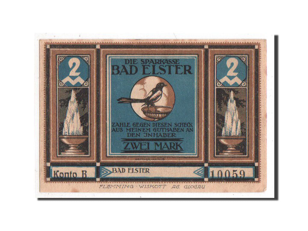 Banknote, Germany, Elster Bad Sparkasse, 2 Mark, AU(55-58), Mehl:334.1b