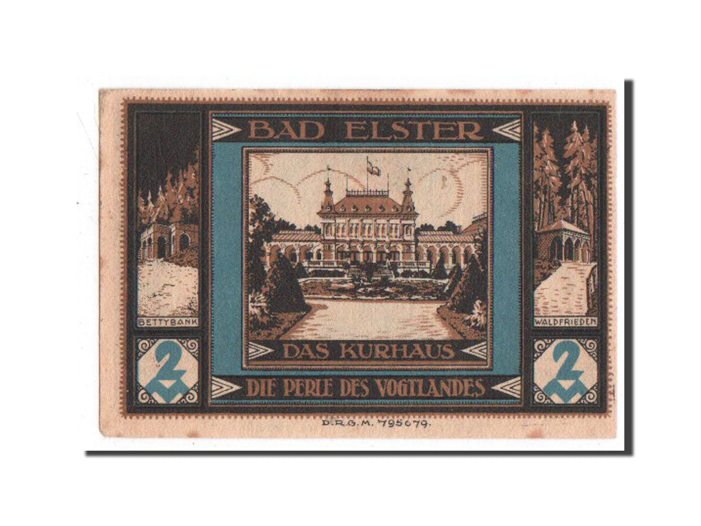 Banknote, Germany, Elster Bad Sparkasse, 2 Mark, AU(55-58), Mehl:334.1b