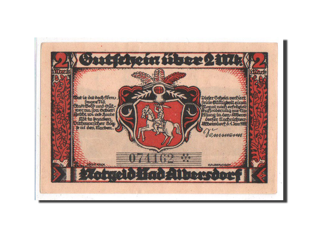Banknote, Germany, Albersdorf Bad Gemeinde, 2 Mark, 1922, AU(55-58), Mehl:9.1