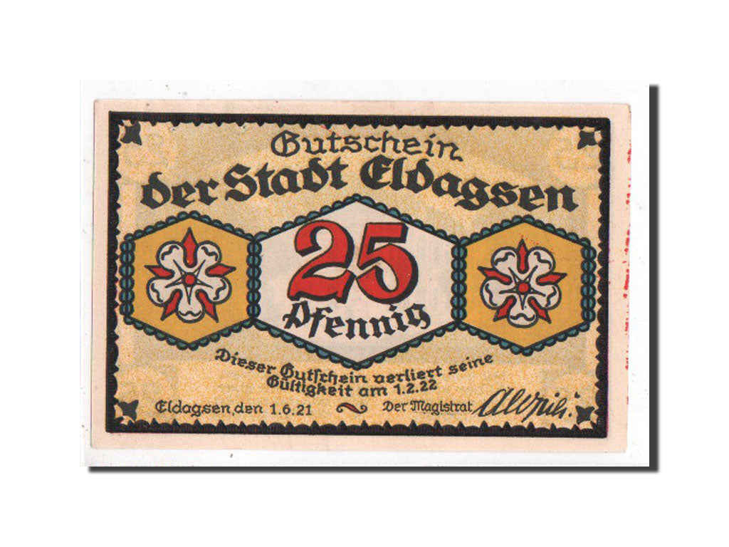 Banknote, Germany, Eldagsen Stadt, 25 Pfennig, 1921, AU(55-58), Mehl:327.1