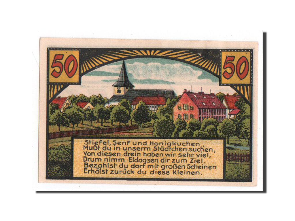 Banknote, Germany, Eldagsen Stadt, 50 Pfennig, 1921, AU(55-58), Mehl:327.1