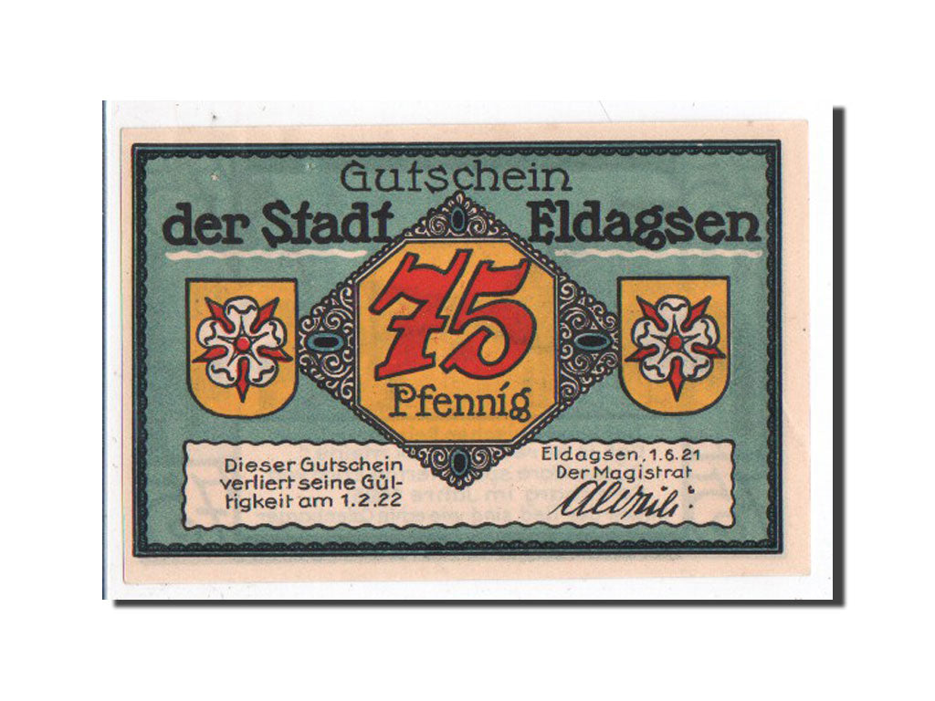 Banknote, Germany, Eldagsen Stadt, 75 Pfennig, 1921, AU(55-58), Mehl:327.1