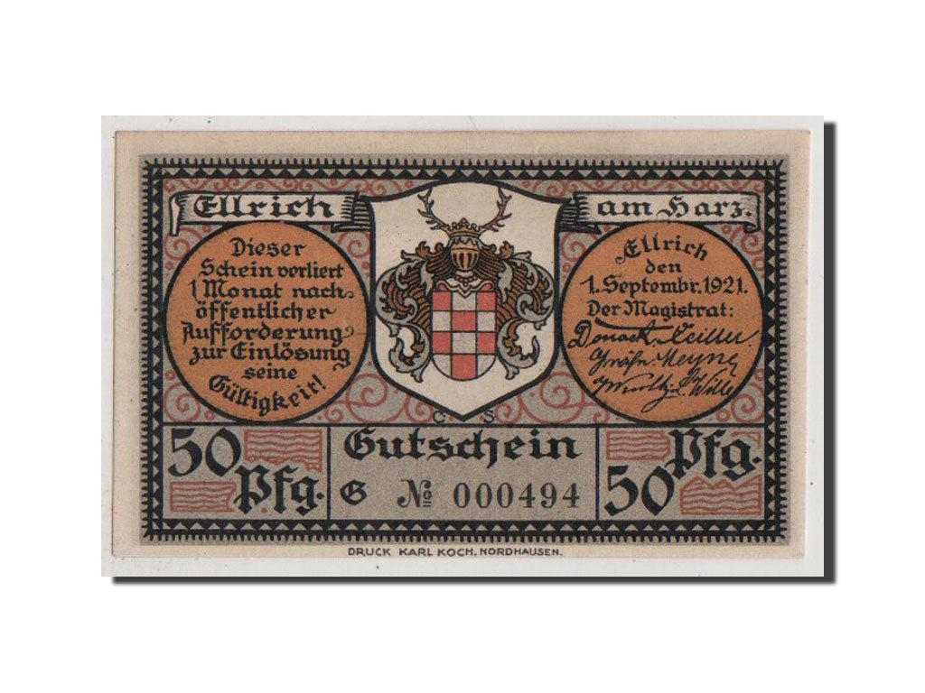 Banconote, Germania, Provinz Sachsen, Thüringischer Teil, 50 Pfennig, 1921