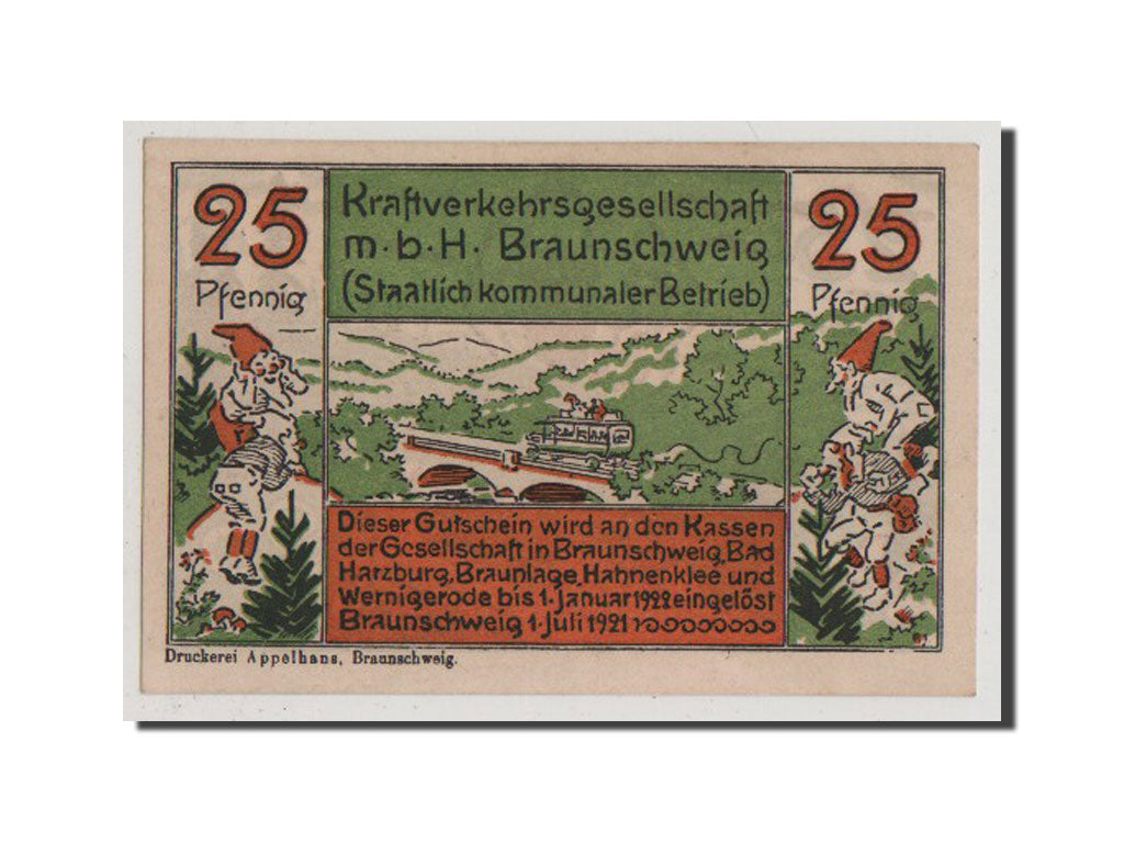 Geldschein, Deutschland, Braunschweig, 25 Pfennig, 1921, VZ, Mehl:156.1