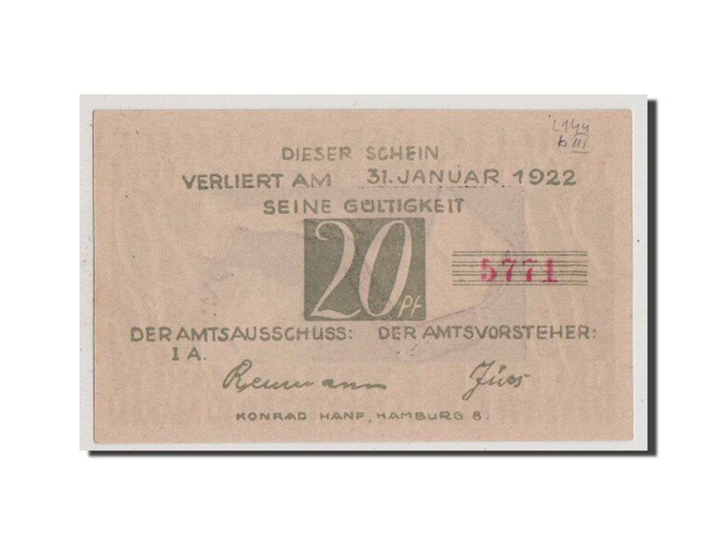 Banknote, Germany, Schleswig-Holstein, 20 Pfennig, 1922, AU(55-58), Mehl:152.2a