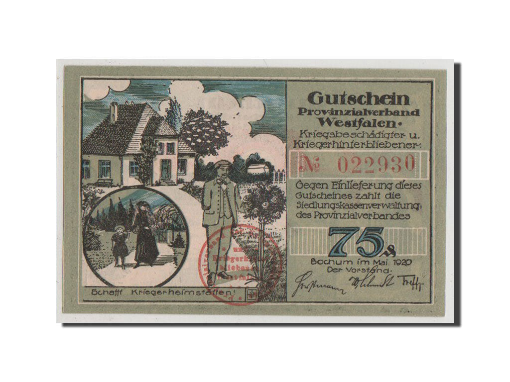 Banconote, Germania, Bochum Provinzialverband Kriegsbeschadigter, 75 Pfennig