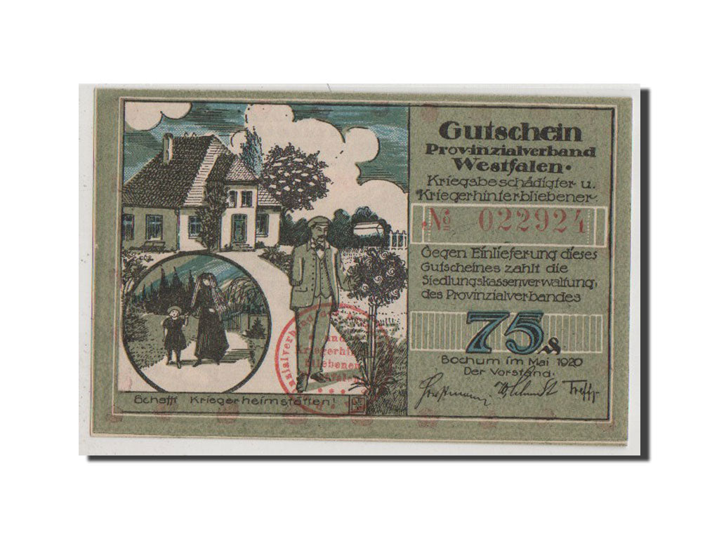 Banconote, Germania, Bochum Provinzialverband Kriegsbeschadigter, 75 Pfennig