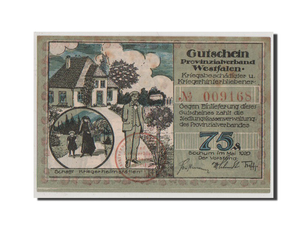 Banknote, Germany, Bochum Provinzialverband Kriegsbeschadigter, 75 Pfennig