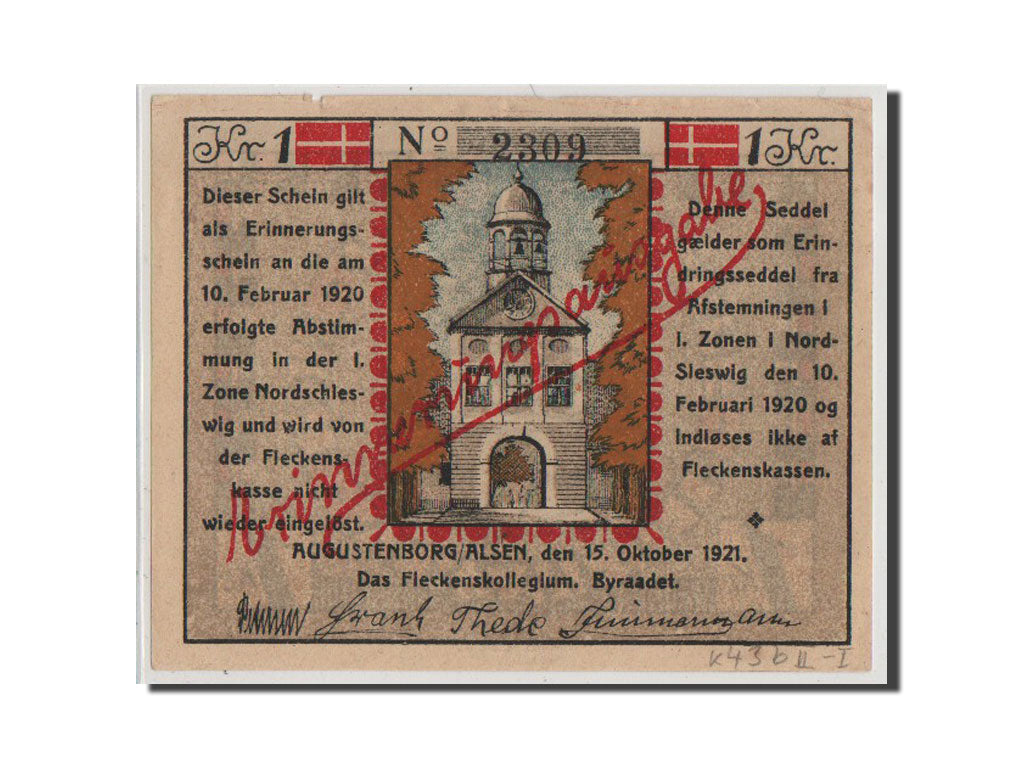 Geldschein, Deutschland, Augustenburg, 1 Krone, 1921, VZ, Mehl:54.2