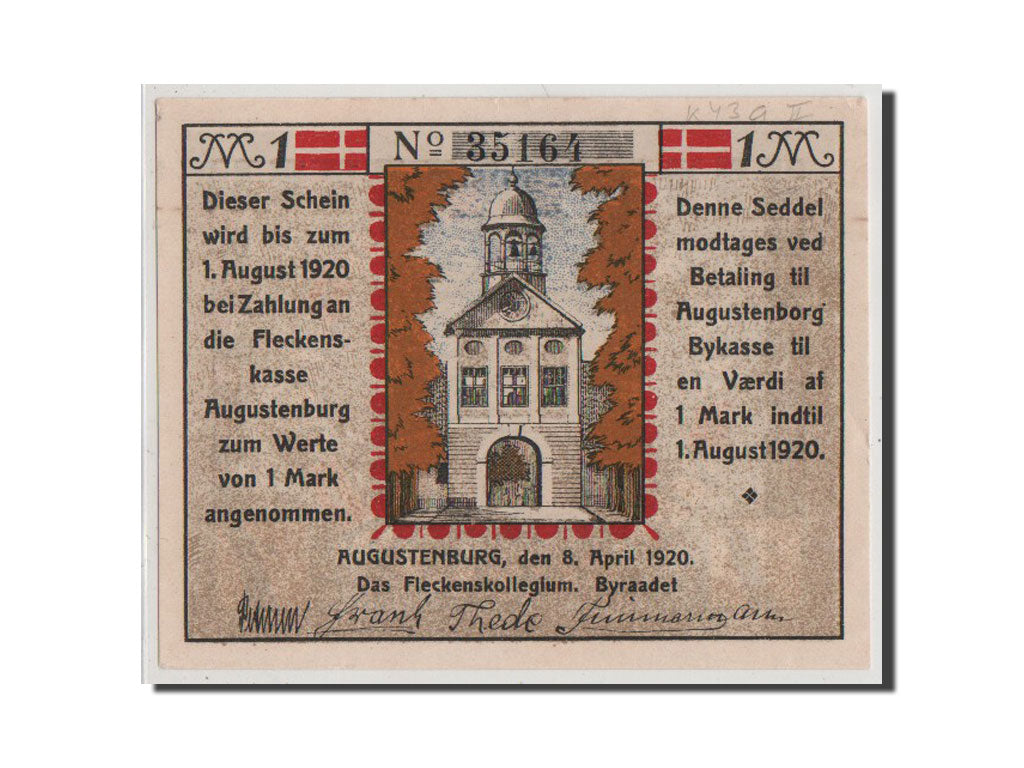 Geldschein, Deutschland, Augustenburg, 1 Mark, 1920, VZ, Mehl:54.1