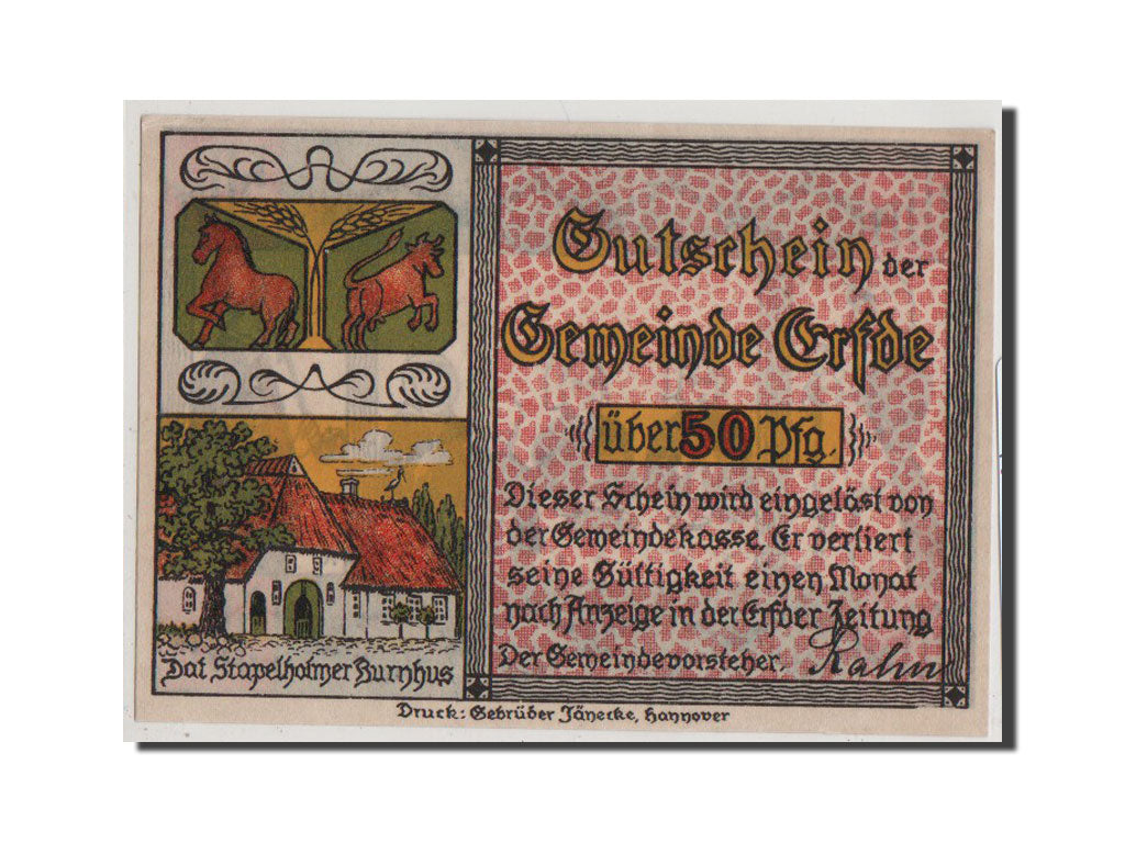 Geldschein, Deutschland, Schleswig-Holstein, 50 Pfennig, VZ, Mehl:340.1