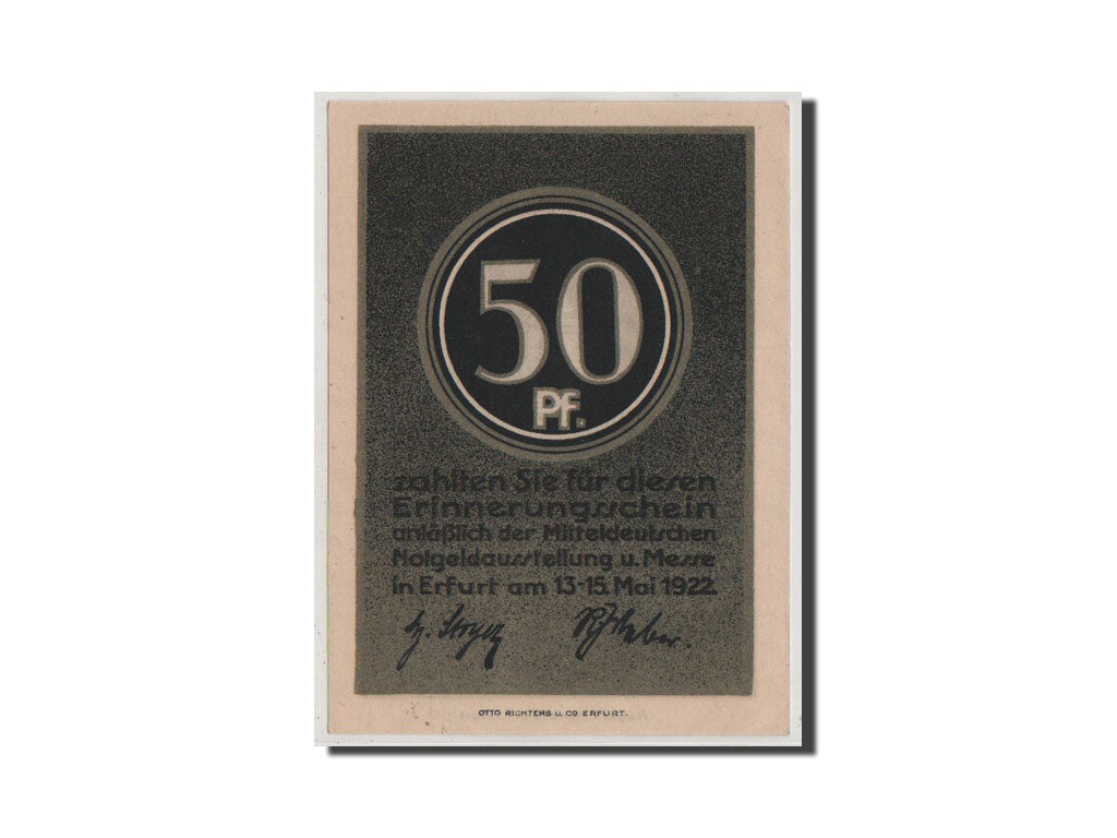 Billete, Alemania, Erfurt Stadt, 50 Pfennig, 1922, EBC, Mehl:343.1