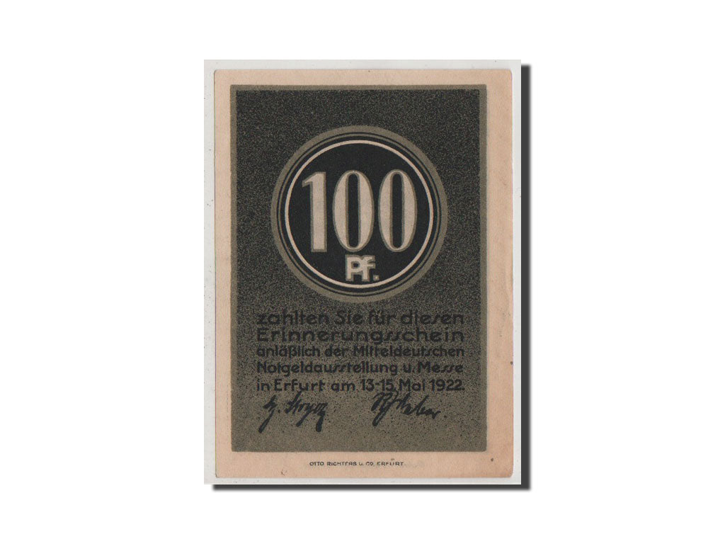 Billet, Allemagne, Erfurt Stadt, 100 Pfennig, 1922, 1922-05-15, SUP, Mehl:343.1