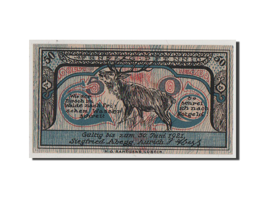 Banconote, Germania, Aurich Siegfried Abegg, 50 Pfennig, 1921, SPL-, Mehl:56.1