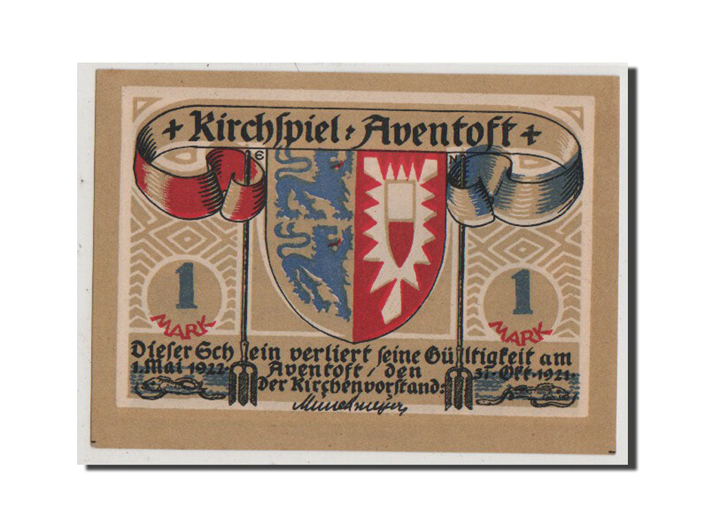 Banconote, Germania, Aventoft Kirchenvorstand, 1 Mark, 1921, SPL-, Mehl:57.1