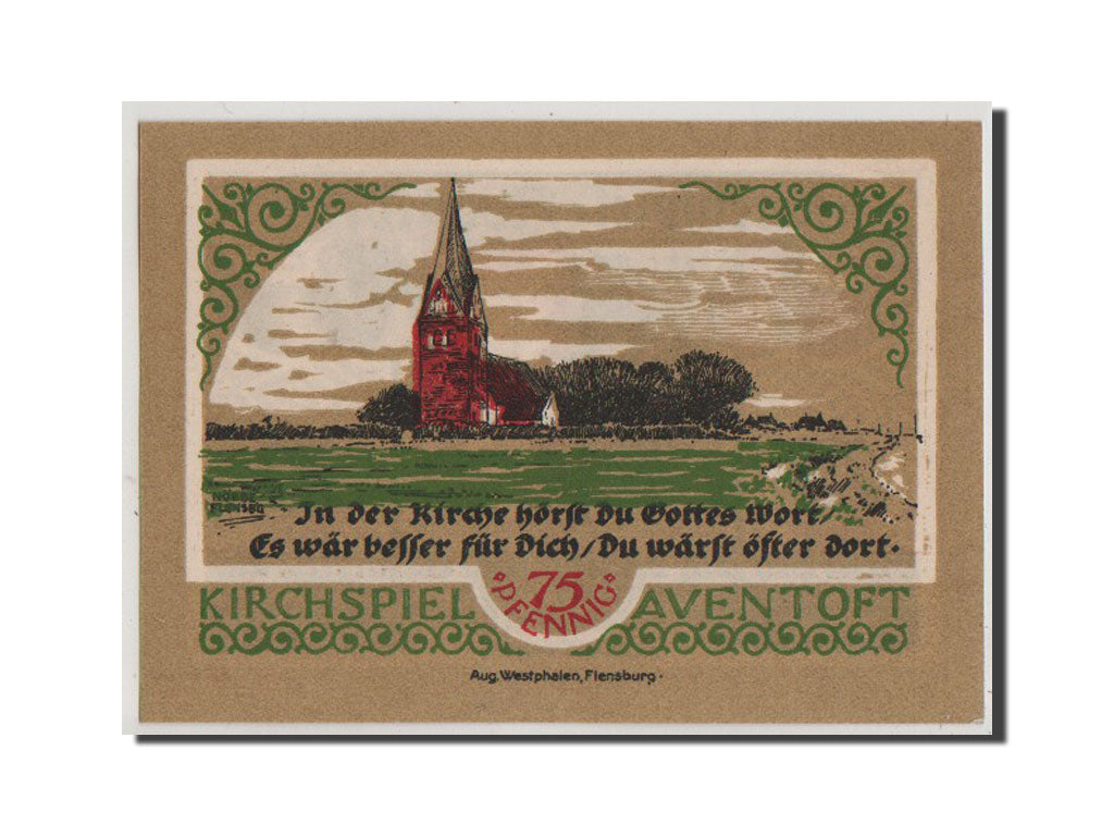 Geldschein, Deutschland, Aventoft Kirchenvorstand, 75 Pfennig, 1921, VZ