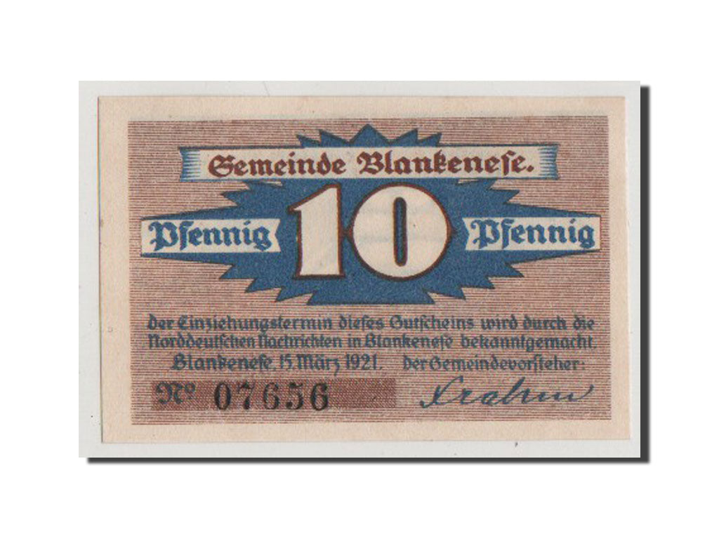 Geldschein, Deutschland, Blankenese Gemeindesparkasse, 10 Pfennig, 1921, VZ