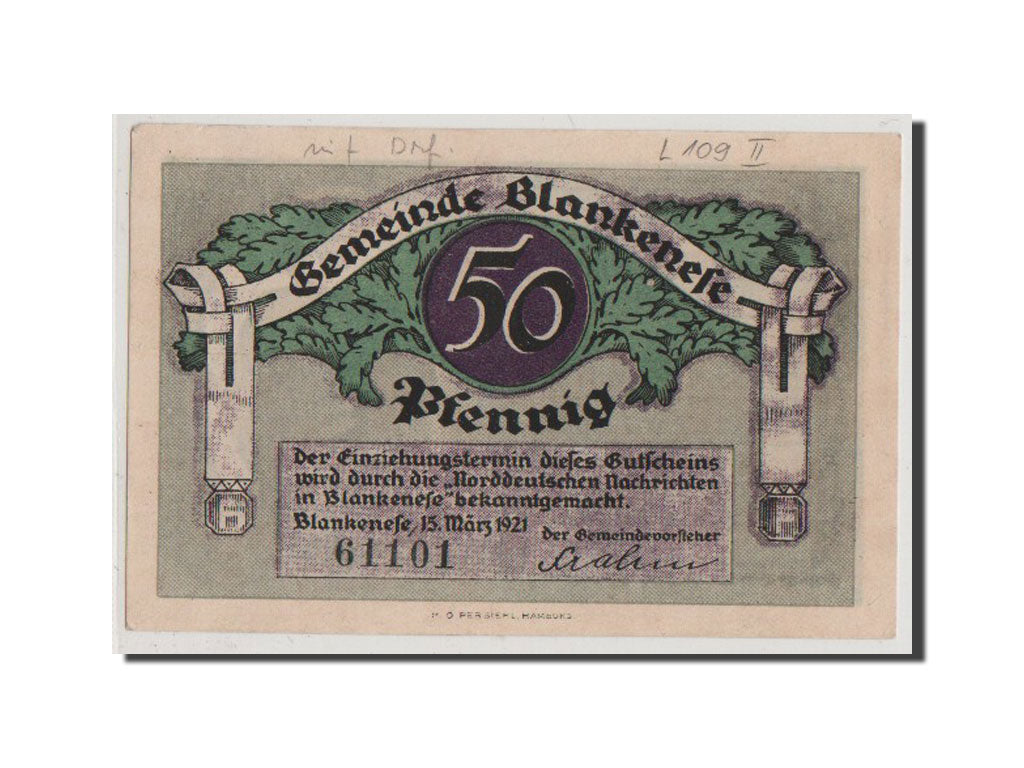 Geldschein, Deutschland, Blankenese Gemeindesparkasse, 50 Pfennig, 1921, VZ
