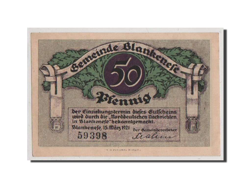 Banconote, Germania, Blankenese Gemeindesparkasse, 50 Pfennig, 1921, SPL-