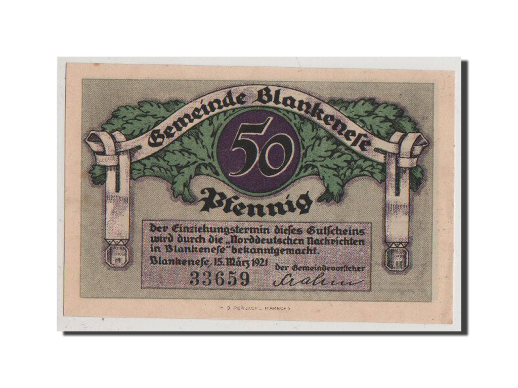 Banconote, Germania, Blankenese Gemeindesparkasse, 50 Pfennig, 1921, SPL-