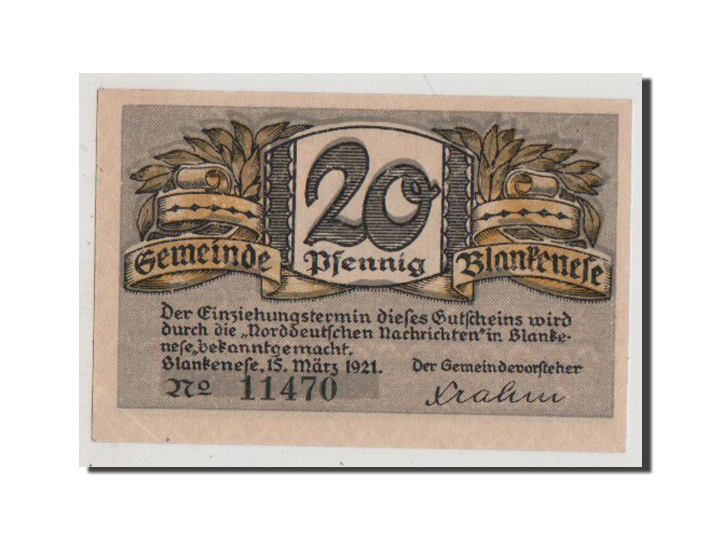 Geldschein, Deutschland, Blankenese Gemeindesparkasse, 20 Pfennig, 1921, VZ
