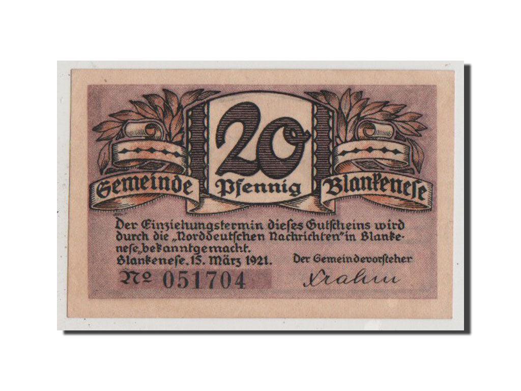 Banconote, Germania, Blankenese Gemeindesparkasse, 20 Pfennig, 1921, SPL-