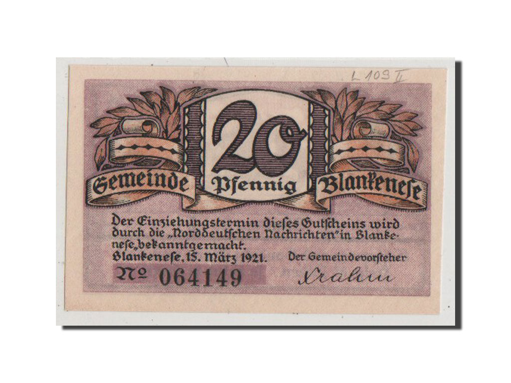 Banconote, Germania, Blankenese Gemeindesparkasse, 20 Pfennig, 1921, SPL-