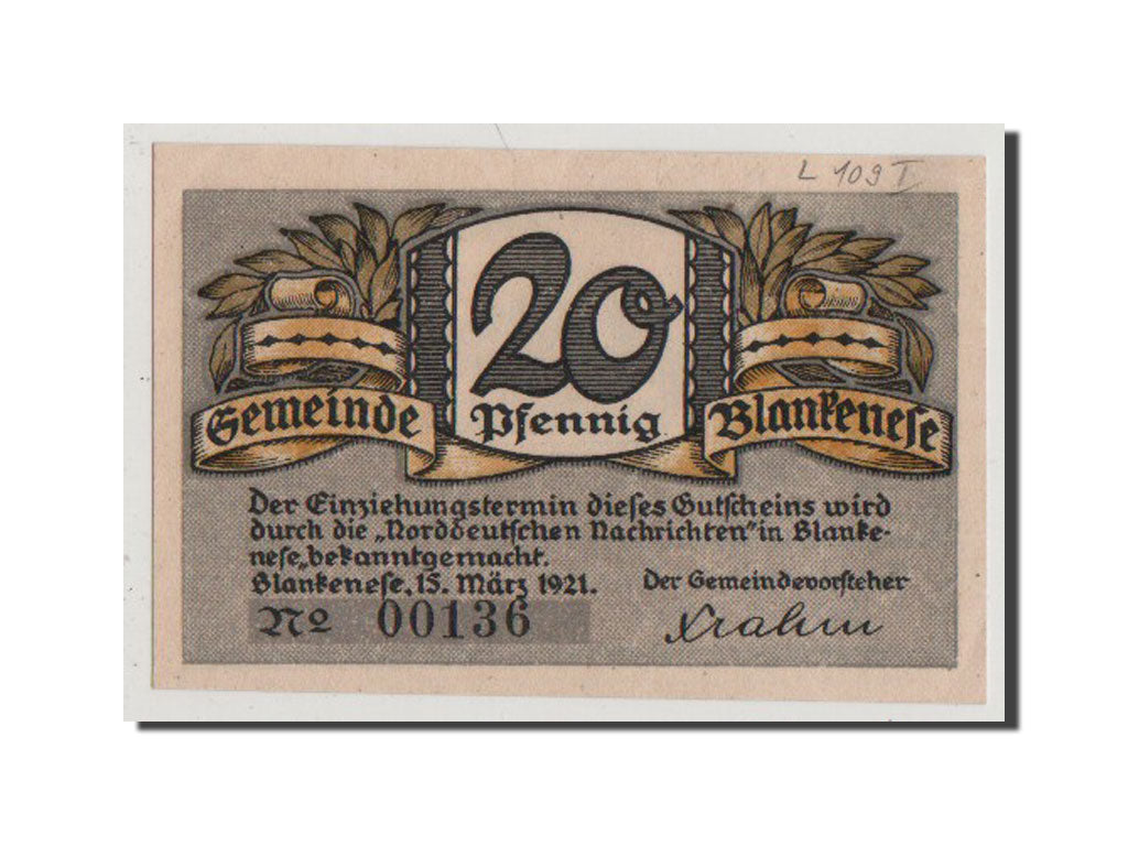 Banconote, Germania, Blankenese Gemeindesparkasse, 20 Pfennig, 1921, SPL-