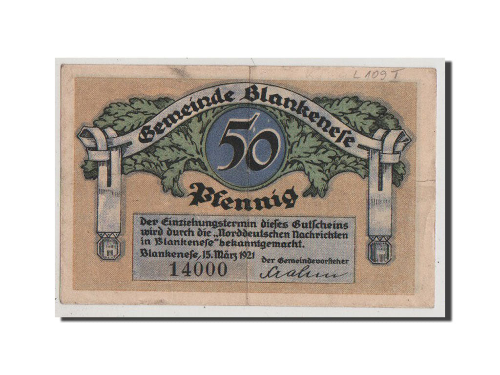 Banconote, Germania, Blankenese Gemeindesparkasse, 50 Pfennig, 1921, SPL-