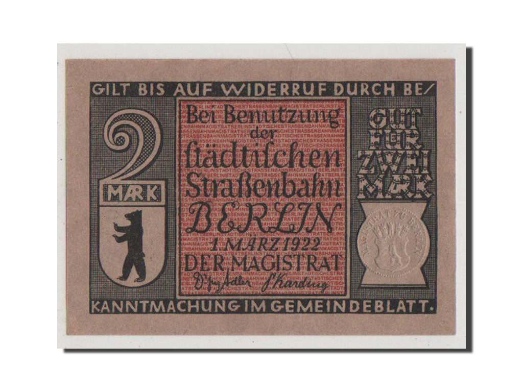 Geldschein, Deutschland, Berlin Stadt, 2 Mark, 1922, VZ, Mehl:92.3