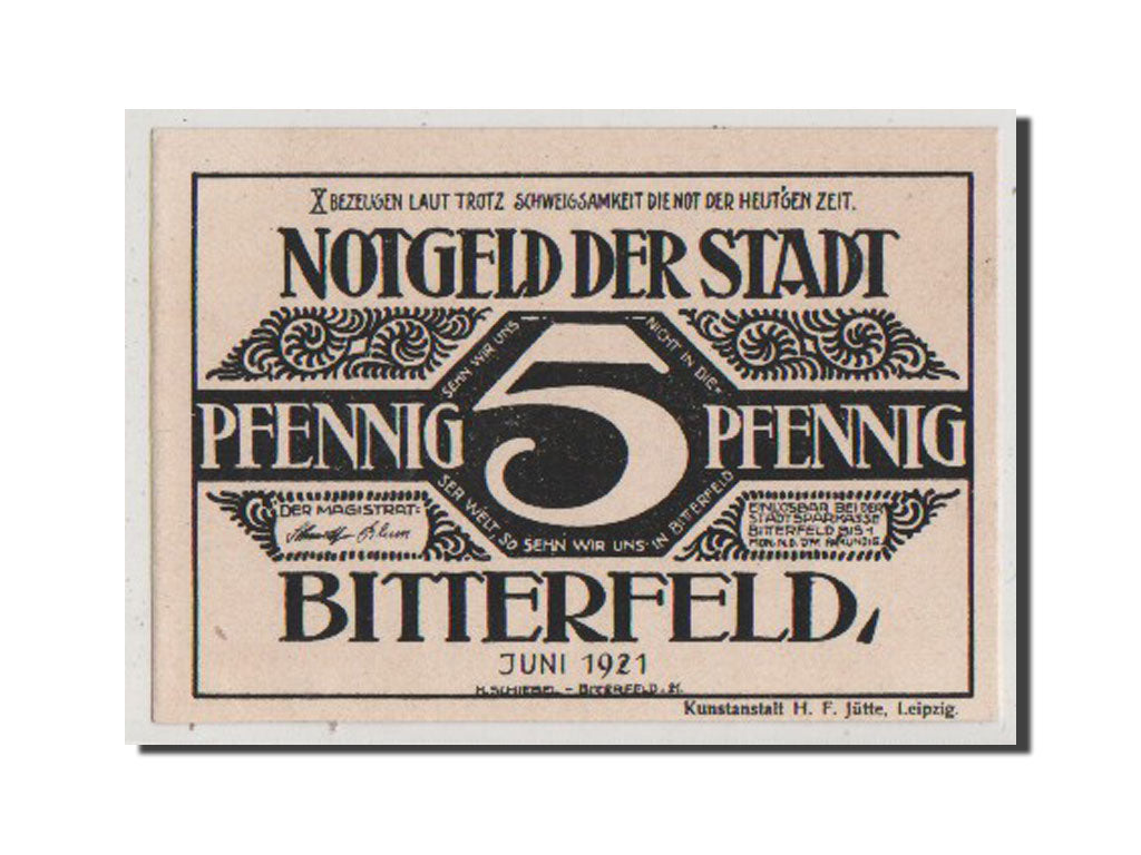 Banconote, Germania, Bitterfeld Stadt, 5 Pfennig, 1921, 1921-06-01, SPL-