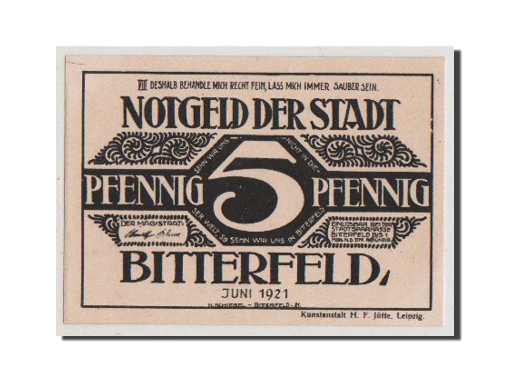 Billet, Allemagne, Bitterfeld Stadt, 5 Pfennig, 1921, 1921-06-01, SUP