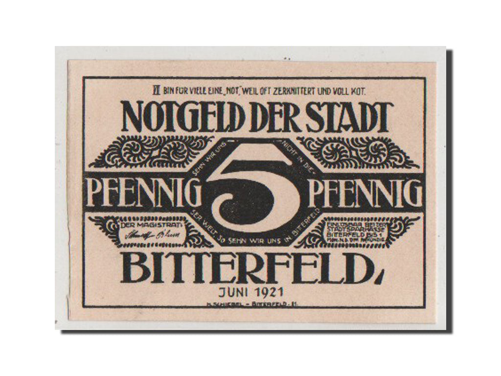 Billet, Allemagne, Bitterfeld Stadt, 5 Pfennig, 1921, 1921-06-01, SUP