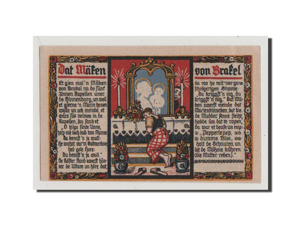 Banconote, Germania, Brakel Stadt, 1 Mark, 1921, SPL+, Mehl:150.1