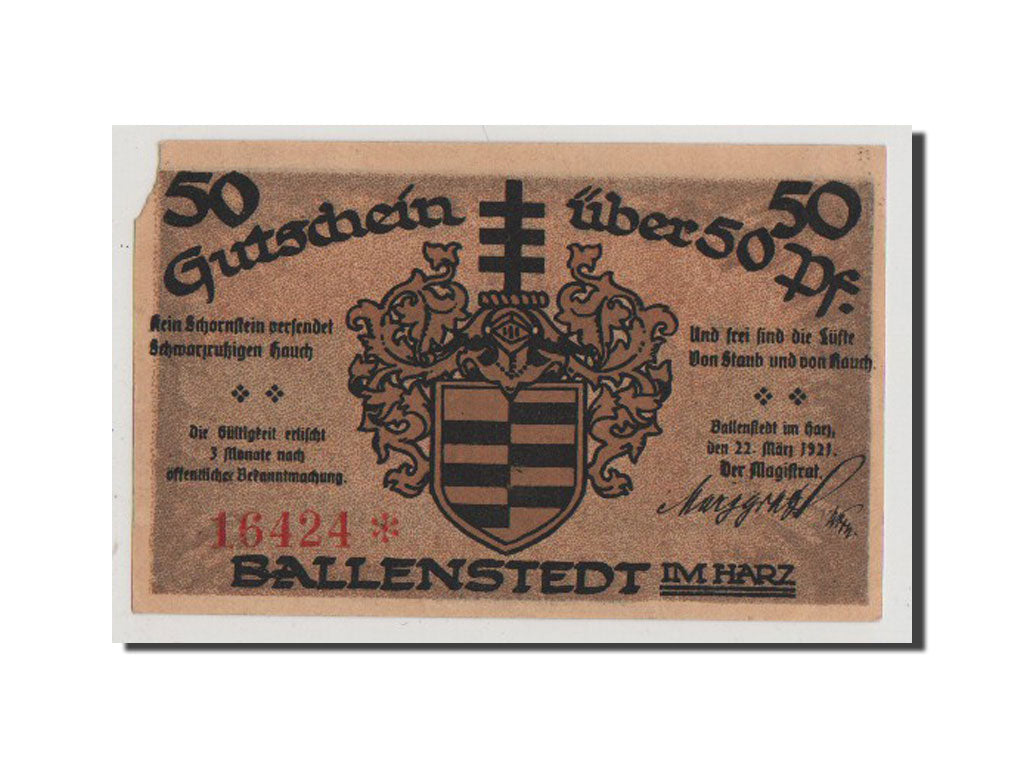 Geldschein, Deutschland, Ballenstedt am Harz, 50 Pfennig, 1921, VZ+, Mehl:61.3