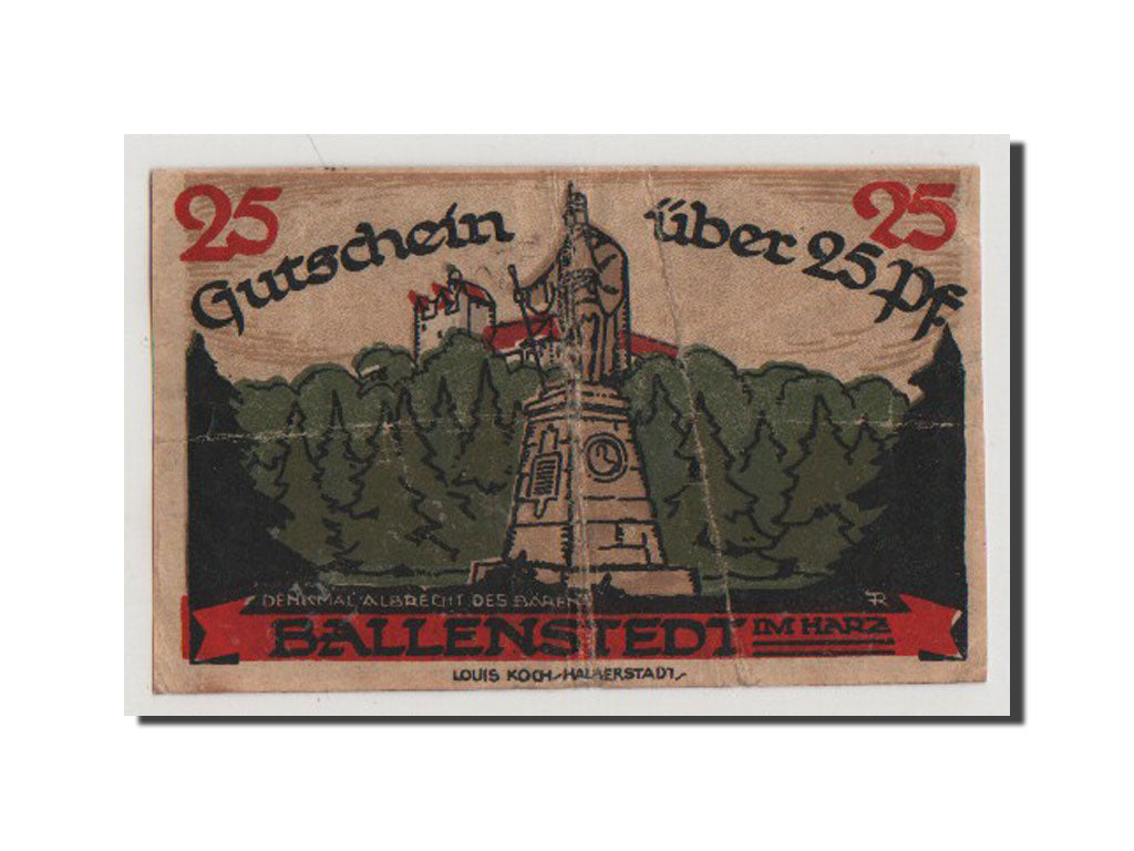 Geldschein, Deutschland, Ballenstedt am Harz, 25 Pfennig, 1921, VZ+, Mehl:61.3