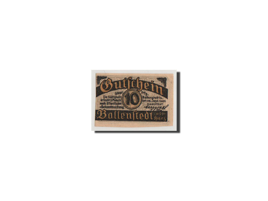 Banknot, Niemcy, Ballenstedt am Harz, 10 Pfennig, 1920, UNC(64), Mehl:61.1
