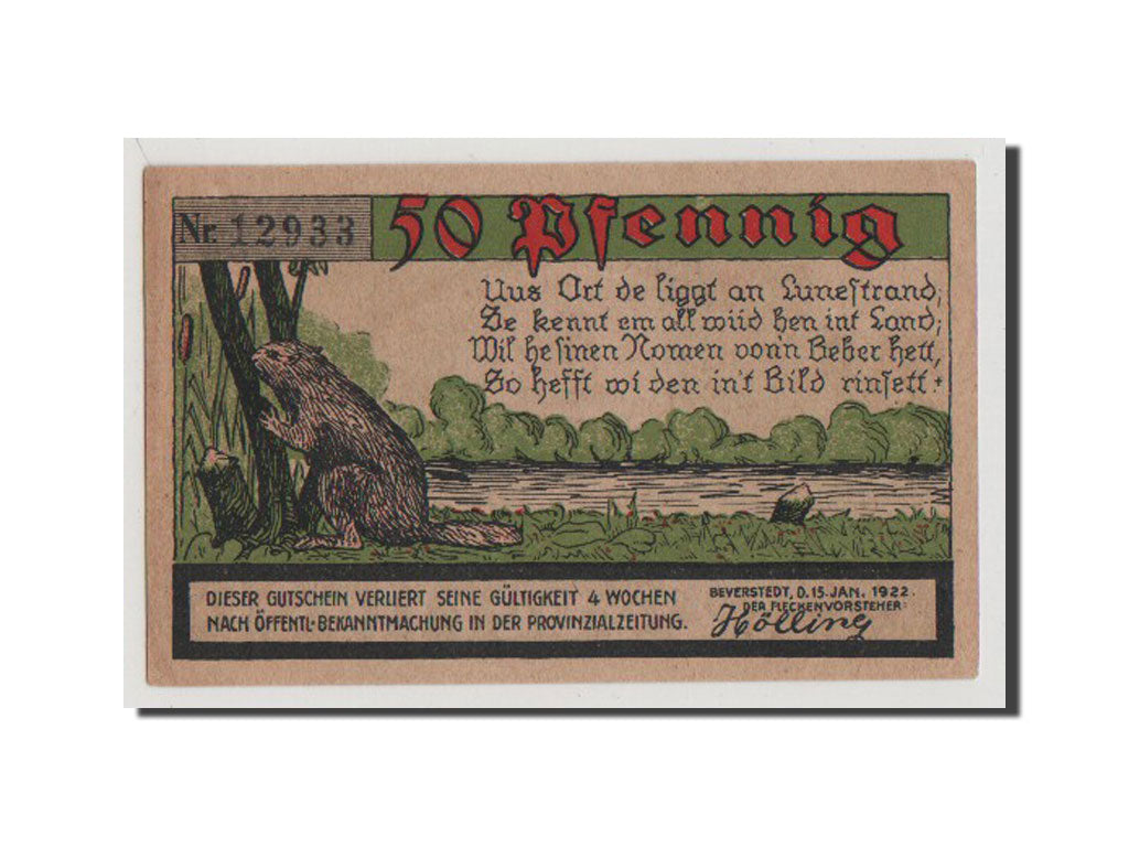 Banconote, Germania, Beverstedt Gemeinde, 50 Pfennig, 1922, SPL+, Mehl:98.1