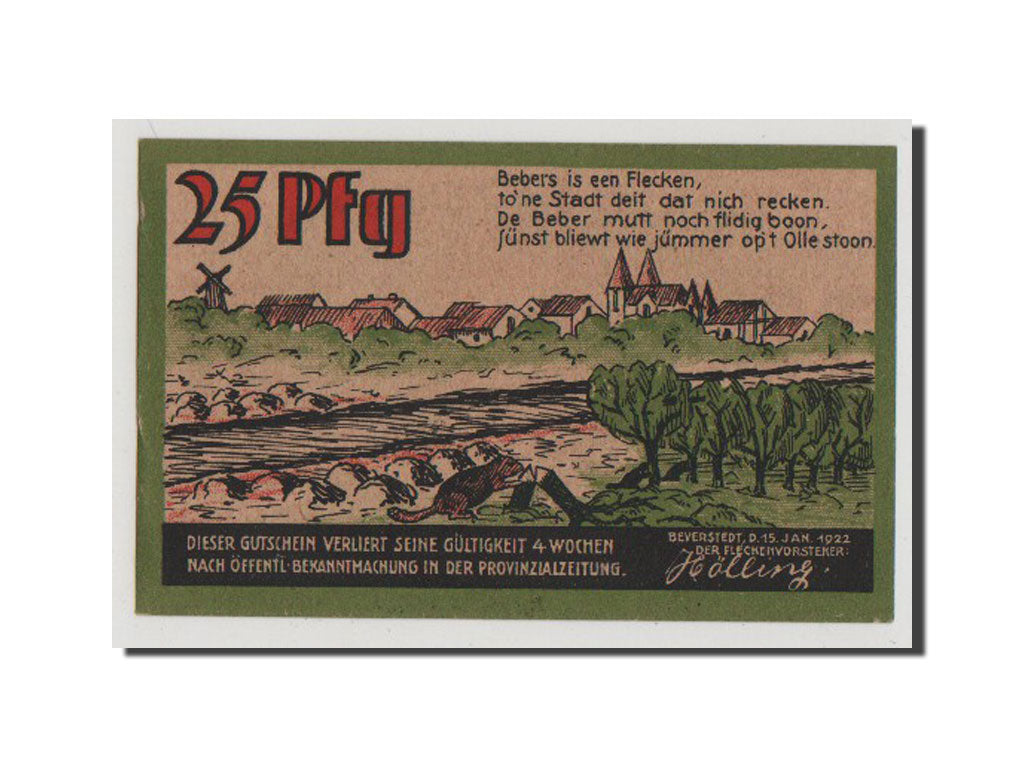 Banconote, Germania, Beverstedt Gemeinde, 25 Pfennig, 1922, SPL+, Mehl:98.1