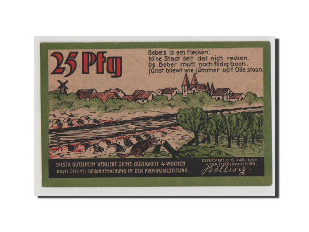 Banconote, Germania, Beverstedt Gemeinde, 25 Pfennig, 1922, SPL+, Mehl:98.1