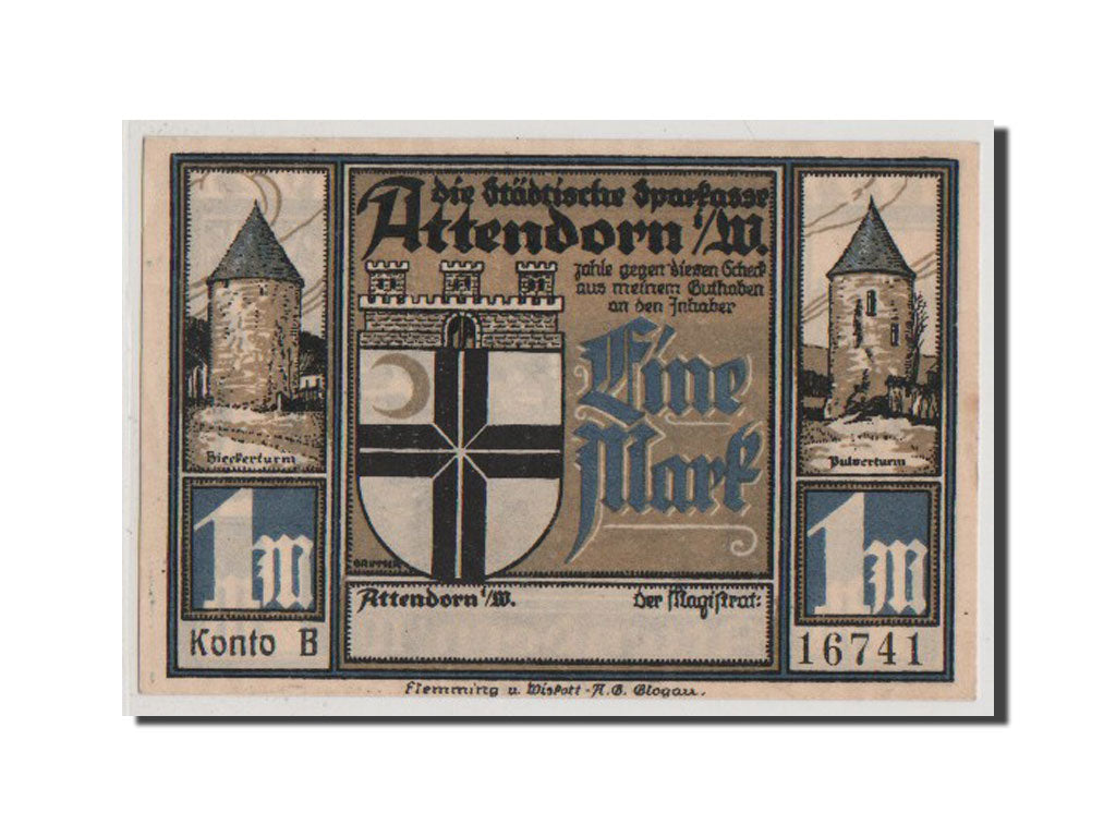 Banconote, Germania, Attendorn, 1 Mark, SPL+, Mehl:51.1c