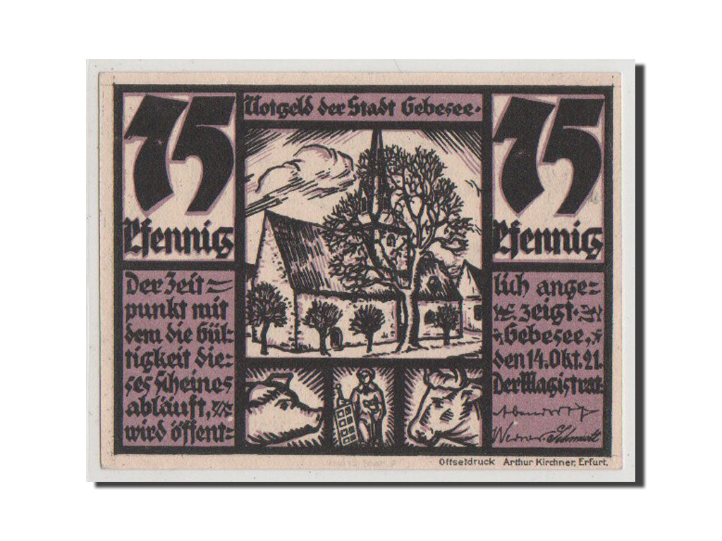 Geldschein, Deutschland, Provinz Sachsen, Thüringischer Teil, 75 Pfennig, 1921