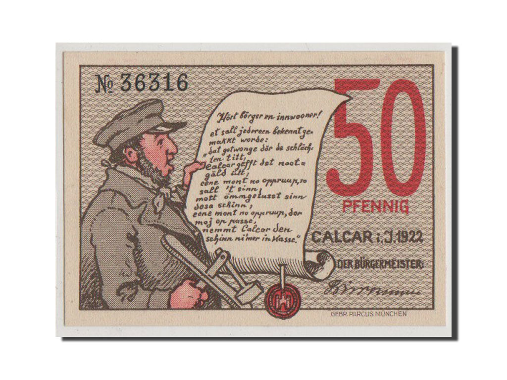 Billet, Allemagne, Calcar Stadt, 50 Pfennig, 1922, NEUF, Mehl:214.1