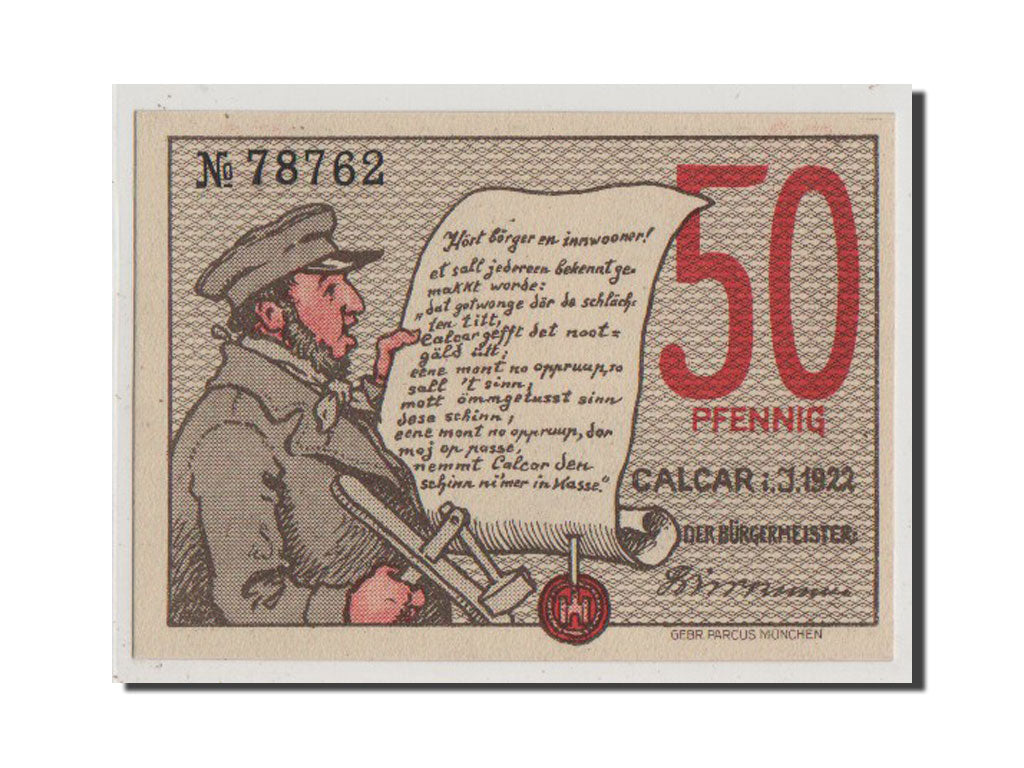Billet, Allemagne, Calcar Stadt, 50 Pfennig, 1922, NEUF, Mehl:214.1