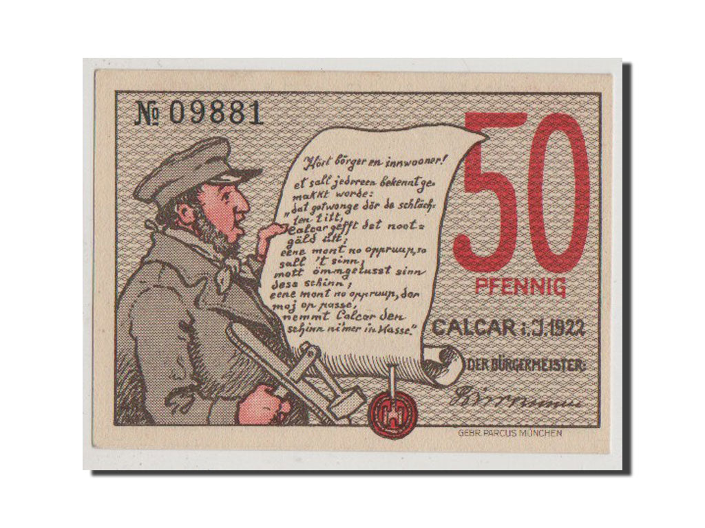 Billet, Allemagne, Calcar Stadt, 50 Pfennig, 1922, NEUF, Mehl:214.1