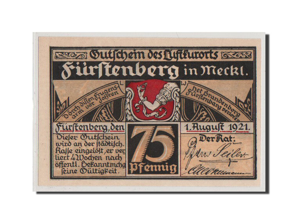 Billet, Allemagne, Furstenberg in Meckl, 75 Pfennig, 1921, SPL+, Mehl:402.2